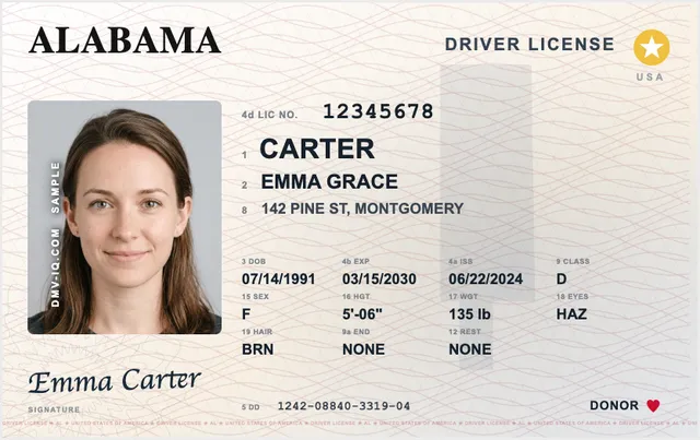 Sample Alabama driver's license