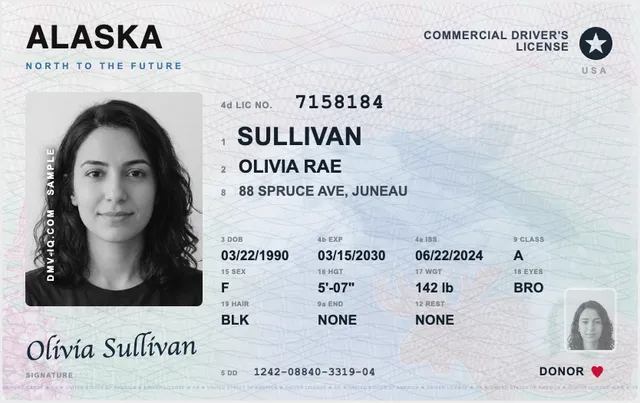 Sample Alaska commercial driver's license (CDL)