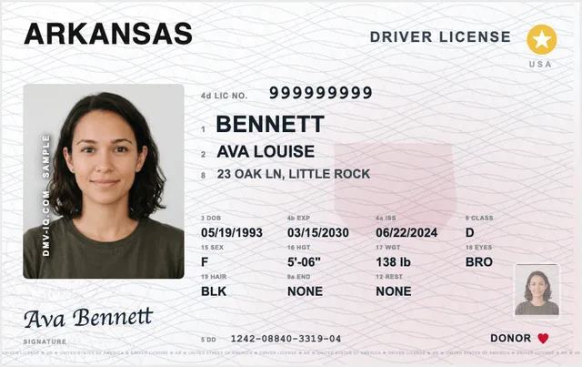 Sample Arkansas driver's license