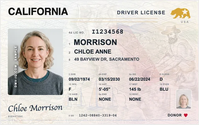 Sample California driver's license