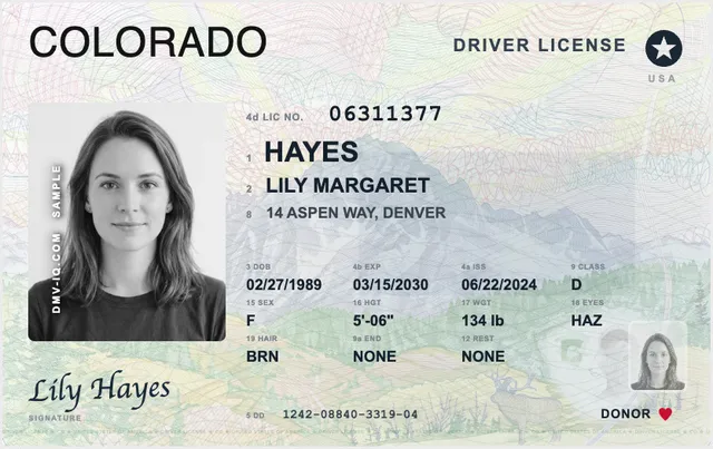 Sample Colorado driver's license