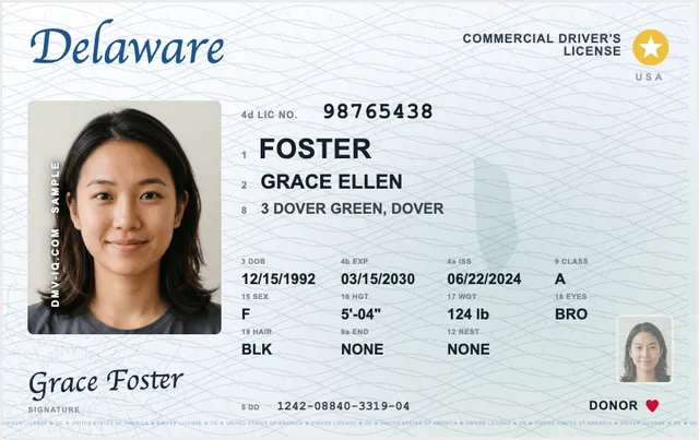 Sample Delaware commercial driver's license (CDL)