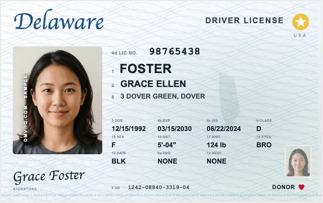 Sample Delaware driver's license