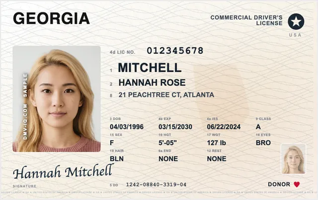 Sample Georgia commercial driver's license (CDL)