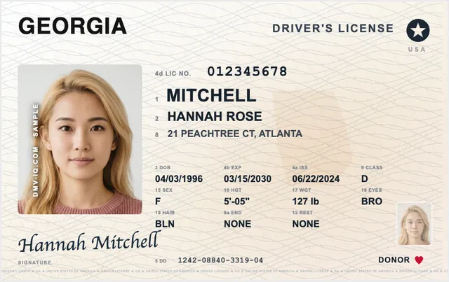 Sample Georgia driver's license