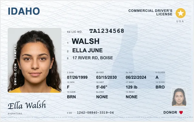 Sample Idaho commercial driver's license (CDL)