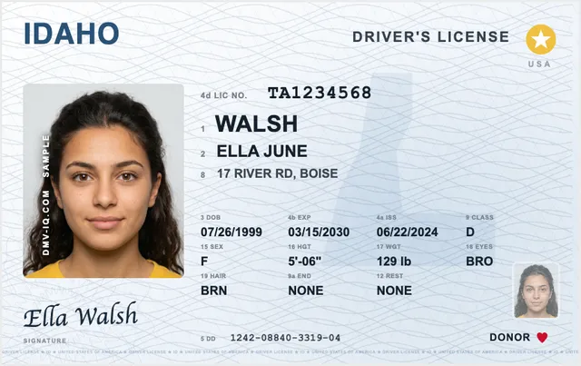 Sample Idaho driver's license