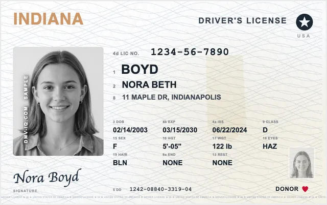 Sample Indiana driver's license