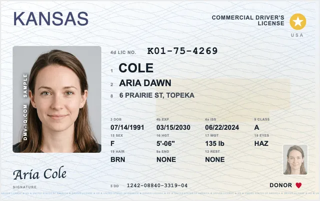 Sample Kansas commercial driver's license (CDL)