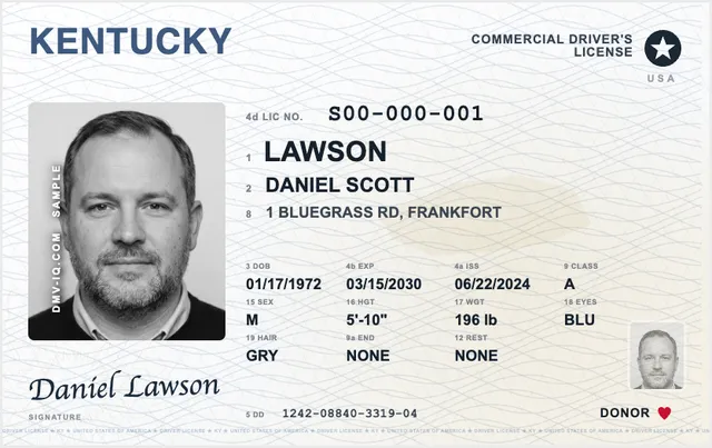 Sample Kentucky commercial driver's license (CDL)