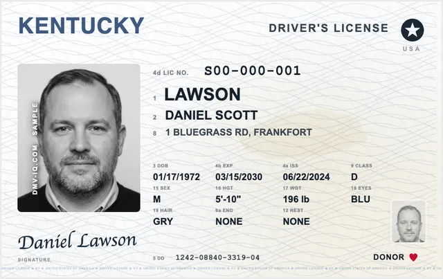 Sample Kentucky driver's license