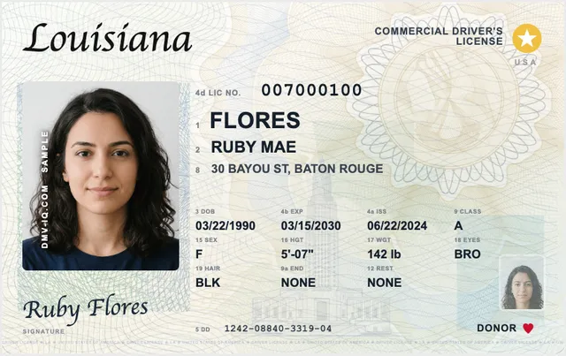 Sample Louisiana commercial driver's license (CDL)