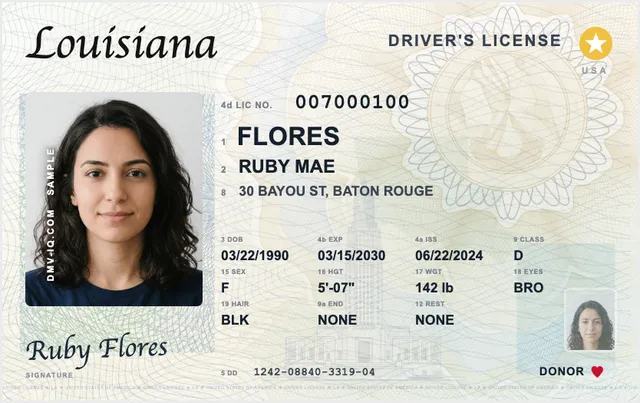 Sample Louisiana driver's license