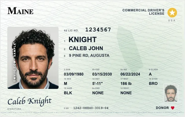Sample Maine commercial driver's license (CDL)