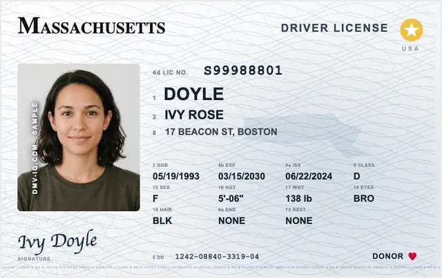Sample Massachusetts driver's license