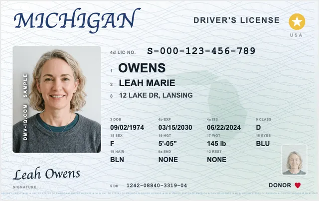Sample Michigan driver's license