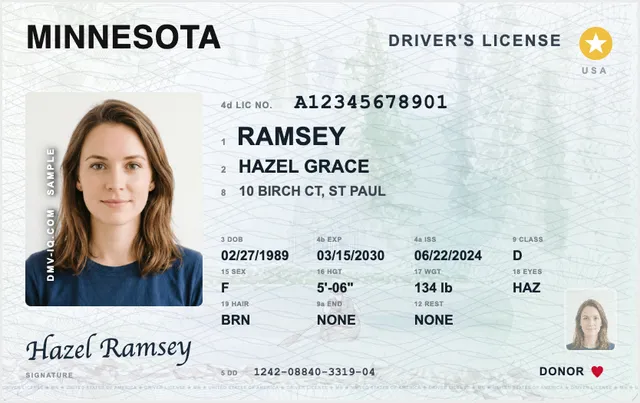 Sample Minnesota driver's license