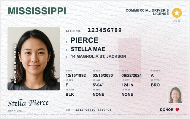 Sample Mississippi commercial driver's license (CDL)