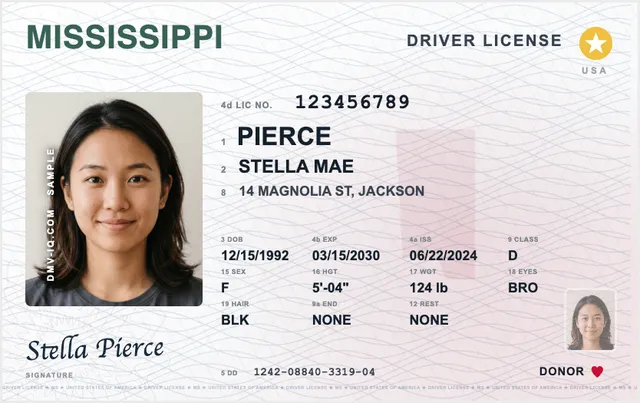 Sample Mississippi driver's license