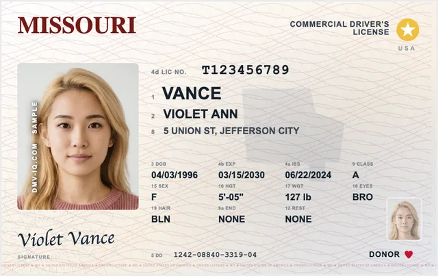 Sample Missouri commercial driver's license (CDL)