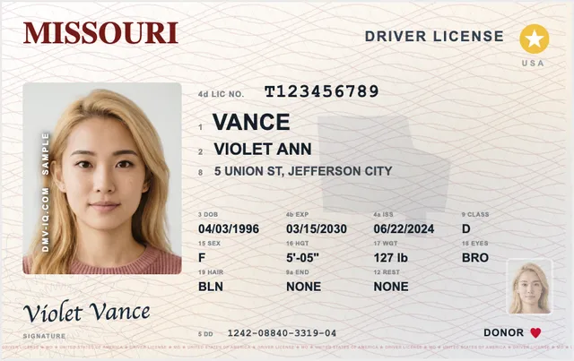 Sample Missouri driver's license