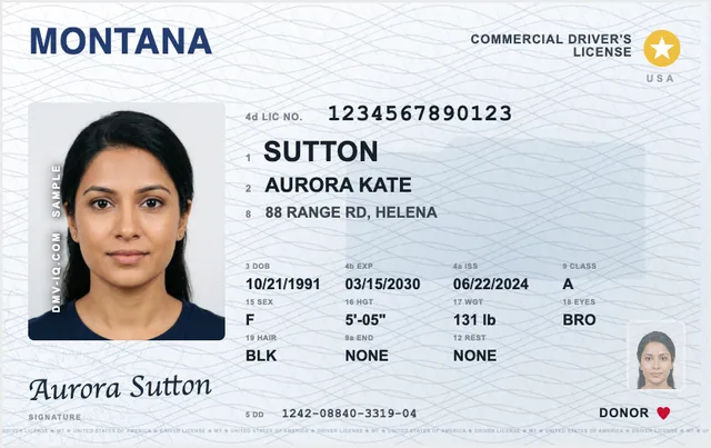 Sample Montana commercial driver's license (CDL)