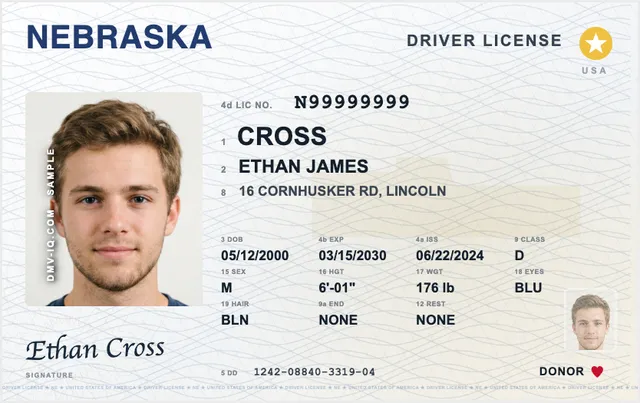 Sample Nebraska driver's license