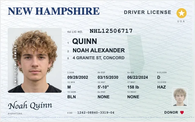 Sample New Hampshire driver's license