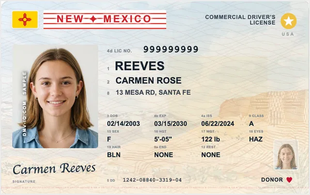 Sample New Mexico commercial driver's license (CDL)