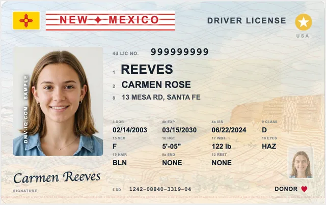 Sample New Mexico driver's license
