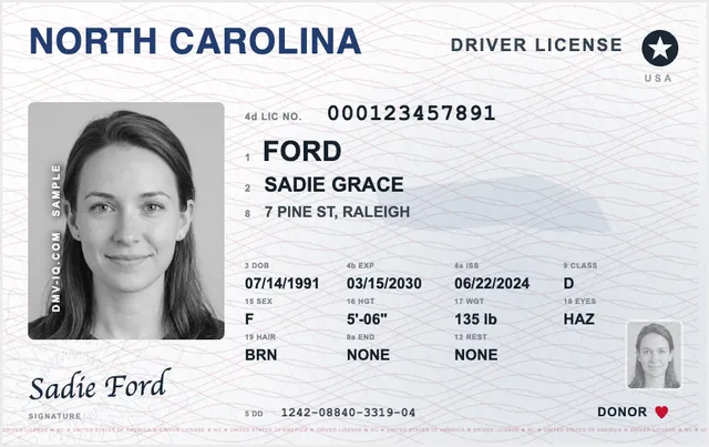Sample North Carolina driver's license