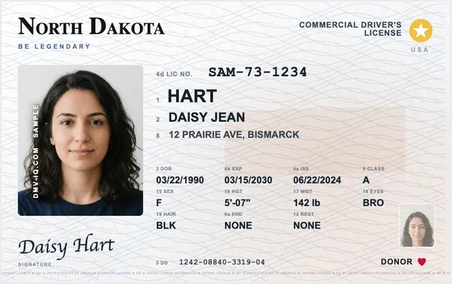 Sample North Dakota commercial driver's license (CDL)