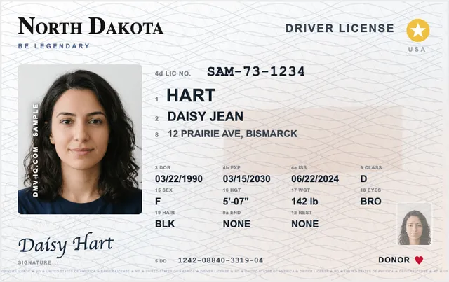 Sample North Dakota driver's license