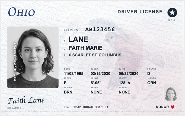 Sample Ohio driver's license