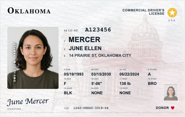 Sample Oklahoma commercial driver's license (CDL)