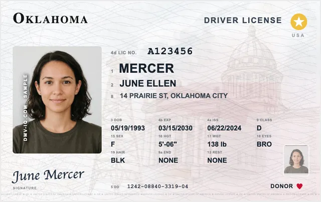 Sample Oklahoma driver's license