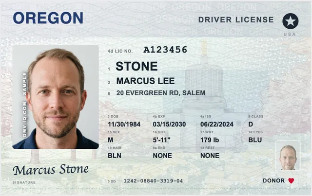 Sample Oregon driver's license