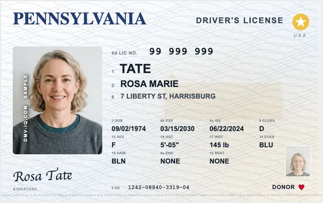 Sample Pennsylvania driver's license