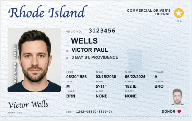Sample Rhode Island commercial driver's license (CDL)