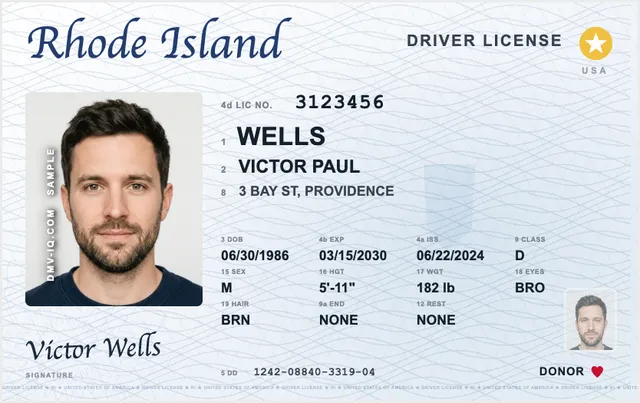 Sample Rhode Island driver's license