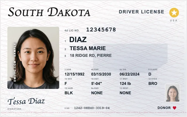 Sample South Dakota driver's license