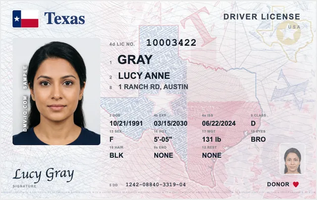 Sample Texas driver's license