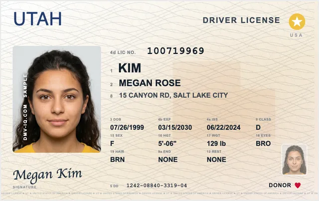 Sample Utah driver's license