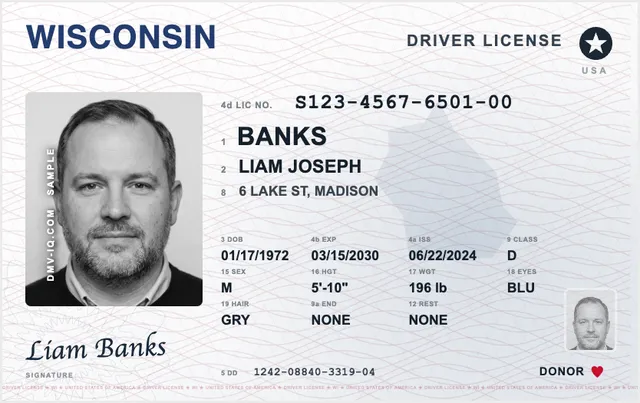 Sample Wisconsin driver's license