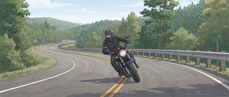 At speeds above approximately 10 mph, to make a motorcycle lean and turn to the LEFT, you should: