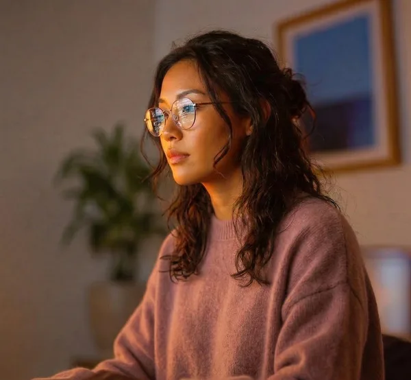 Young woman studying for her DMV permit test on a laptop at home