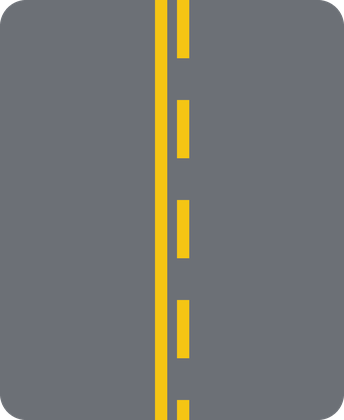 Solid and Broken Yellow Lines (PM-7) - solid and broken line yellow pavement marking sign: You may pass only from the side with the broken line