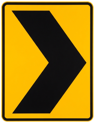 Chevron Alignment (W1-8) - rectangle (vertical) yellow with black warning sign: Marks a sharp change in the direction of the road
